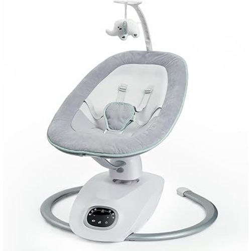 Momcozy CocoSway Baby Swing for Infants to Toddler, 3D-Motion Electric Baby Swing with 6 Motions & 4-Speeds, Remote Control, Infant Swing with 8 Preset Lullabies for Baby Boy Girl Up to 20 lbs, Haze