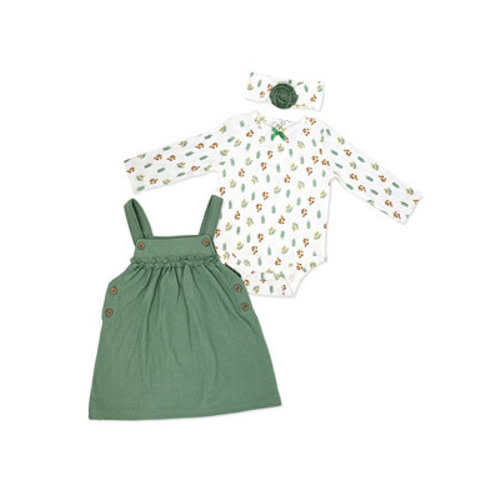 Baby Girls' Fall Sprigs Print Jumper, Bodysuit and Headband, 3-Piece Set