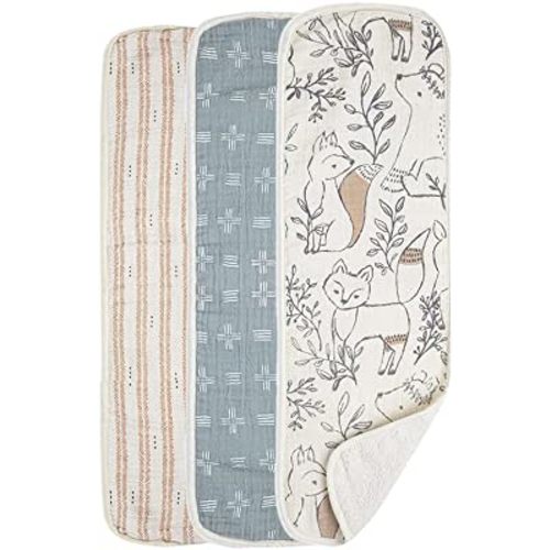 Crane Baby Soft Muslin Burp Cloth, Lightweight and Absorbent Burp Cloth for Boys and Girls, Woodland Animal, 3 Piece, 7” x 20”