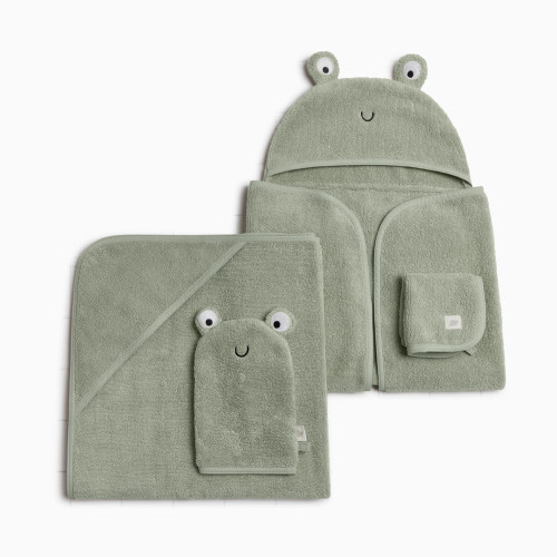 Tiny Kind Cozy Critter Organic Cotton Bath Time 4-Piece Set - Frog, 0-12 M