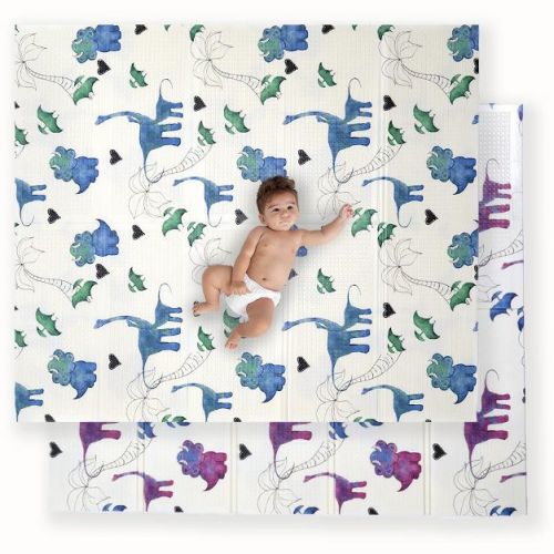 JumpOff Jo - Waterproof Foam Padded Play Mat for Infants, Babies, Toddlers, Play Pens & Tummy Time, Foldable Activity Mat - Tiny Dinos