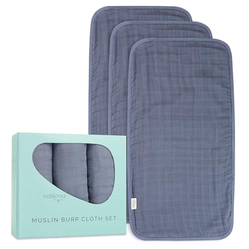 Natemia Ultra Soft Muslin Burp Cloths – Large, Super Absorbent Baby Burp Cloths for Newborn Spit Up - Machine Washable for Drool and Messes Essentials for Boys & Girls, 3 Pack