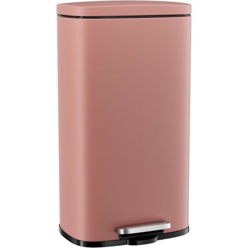 Arlopu 8/13.2 Gallon Step Trash Can, Stainless Steel Garbage Bin, Soft-Close Rubbish Bin with Removable Plastic Inner Bucket, Fingerprint-Proof, Lid Dustbin, Suit for Kitchen Home (Pink, 30L)