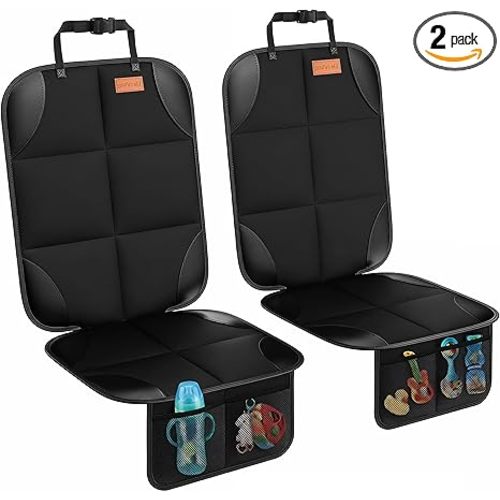 SMART ELF Car Seat Protector, 2Pack Seat Protector Protect Child Seats with Thickest Padding and Non-Slip Backing Mesh Pockets for Baby and Pet,Sedan SUV Truck (Black)