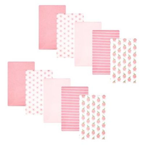 Hudson Baby Girl Cotton Poly Flannel Burp Cloths 10-Pack, Happy Strawberries, One Size
