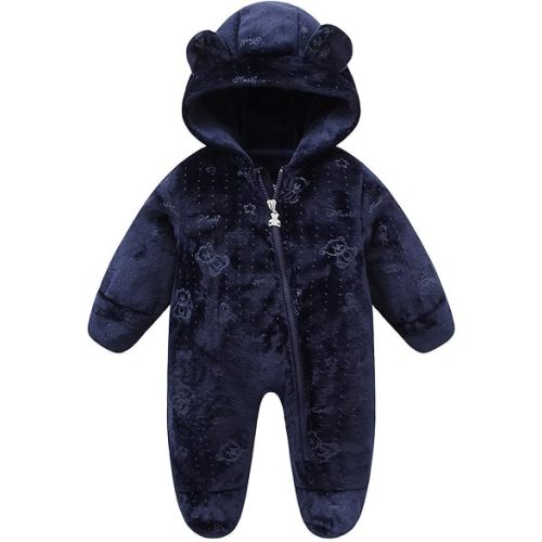 Fairy Baby Newborn Baby Bear Suit Thin Fleece Footie Romper Snowsuit Hooded Jumpsuit Bodysuit Winter Clothes Boy Girl 0-12M