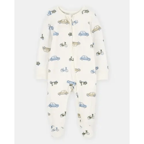 Baby Boy Car Print 2-Way Zip PurelySoft Sleep & Play Pajamas - Ivory | Carter's