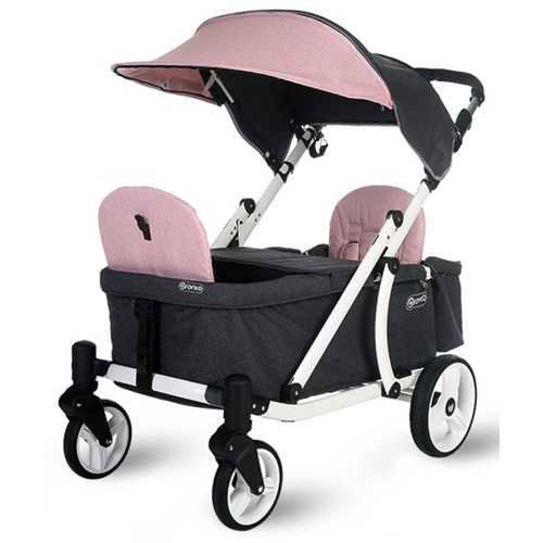 Pronto One (2 Seater) Stroller Wagon - White Frame / Pink Melange