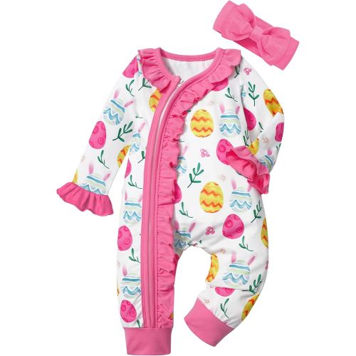 Von kilizo Baby Girl Clothes Infant Newborn Onesie Clothes for Baby Girls Long Sleeve Zip Closure Outfit with Headband