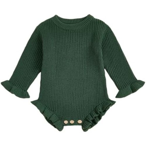 Newborn Baby Girl Knit Ruffle Romper Knitted Long Sleeve Bubble Romper Oversized Sweater Bodysuit Winter Clothes