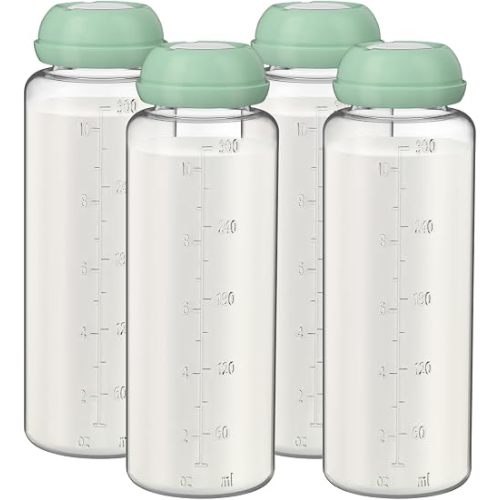 4pcs 12oz Breastmilk Storage Bottles Container Compatible with Momcozy Portable Breast Milk Cooler 12oz, Fit for Dr. Brown’s and Most Other Narrow Baby Bottle Nipples, BPA-Free & Leakproof