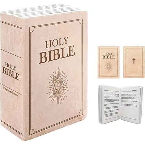 The Holy Bible Pillow Plush- Book Shape, Openable, Cozy Faith Bible Pillow Christian Bible Verse Pillow (Beige)