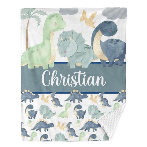Dinosaur Personalized Baby Blanket Custom Dotted Backing with Name 35x45in Nursery Blankets Gifts for Newborn Baby Boy and Girl Custom Baby Blanket Newborn Holiday Shower Gift