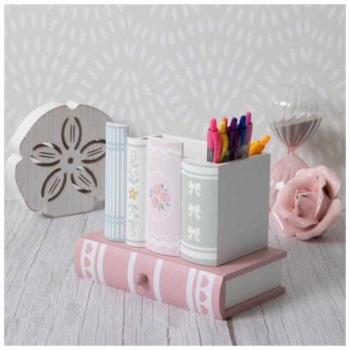 Stacked Books With Drawer Wood Decor