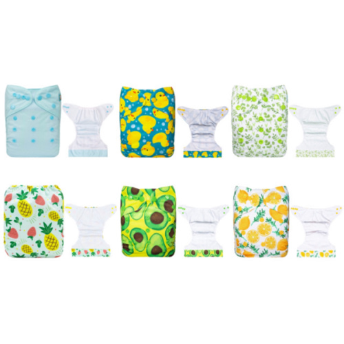 6-Pack AWJ Cloth Diapers with 6 Bamboo Inserts (4 Layers) - One Size Adjustable & Reusable Pocket Diapers for Summer
