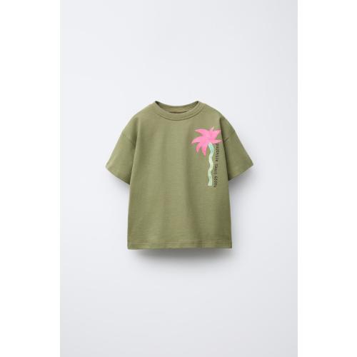 PALM TREE PRINT T-SHIRT - Khaki | ZARA United States