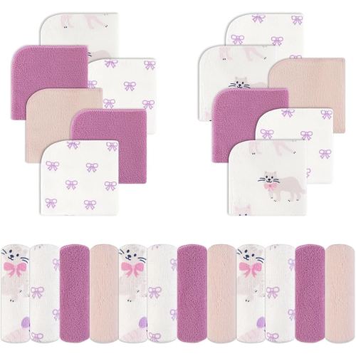 Viviland Baby Washcloths, Super Soft Baby Bath Towels for Newborn 24 Pack, Absorbent Face & Body Wash Cloth for Baby Girl, Cat Pattern, 9 x 9 inch