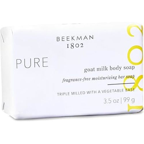 Beekman 1802 Goat Milk Body Soap Bar - Fragrance Free - Nourishes, Moisturizes & Hydrates - 100% Vegetable Soap with Lactic Acid - Good for Sensitive Skin - Cruelty Free - 3.5 oz