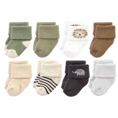 Hudson Baby Basics Infant Baby Cozy Terry Socks 8-Pack, Safari Roar, 6-12 Months