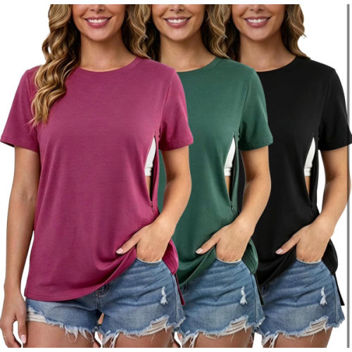 Liu & Qu 3 Pack Women's Breastfeeding Shirts Hidden Zipper Nursing Tops