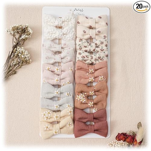 Fancy Clouds Baby Hair Clips with Bows for Girls,20pc Handmade Fully Lined Hair Barrettes,Hair Accessories for All Age Girls Toddlers Infants kids Gifts
