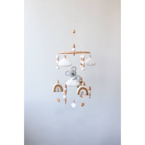 Koala baby mobile for crib, Australian animals nursery decor, Stars clouds and rainbows mobile