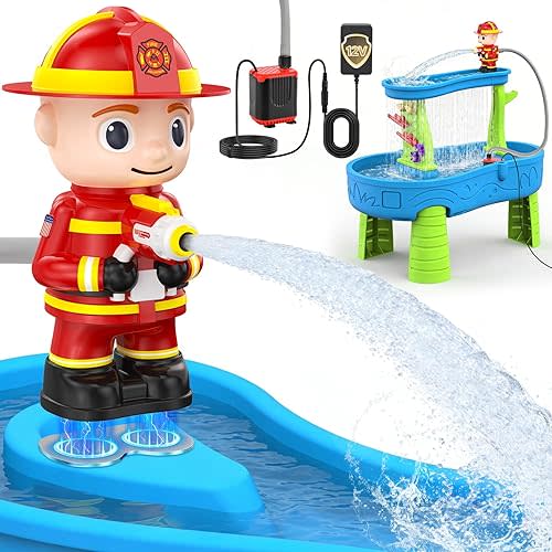 Water Table Pump, Continuous Water Flow Summer Toys for Kids Ages 3-5, Fireman Outdoor Toys with Magnetic Base,Outdoor Games Pump for Children Pool Party(Fixed Water Flow)NOT Included Water Table