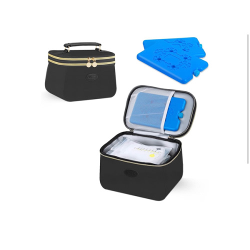 PIIOSER Breast Milk Cooler Bag with 2 Ice Pack, Fit 6 Freezer Breastmilk Storage Bags Up to 8Oz, Insulated Baby Bottles Tote Bag for Daycare and Breastfeeding Mom, Black