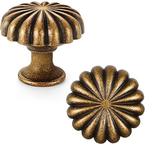6 Pack Antique Brass Cabinet Knobs for Kitchen Cabinets and Dresser Drawers，Zinc Alloy Hardware Handles Pulls，Vintage Cupboard Drawer Knob