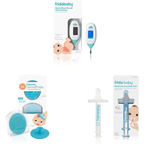 FridaBaby Quick-Read Digital Rectal Thermometer & DermaFrida The SkinSoother Baby Bath Silicone Brush & Medi Frida The Accu-Dose Pacifier Baby Medicine Dispenser