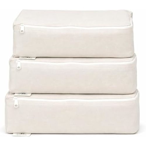 Packing Cubes Bag Pure Canvas Travel Organizers (18"x12"x4") with Durable YKK Zippers for Clothes, Shoes & Luggage Storage (Set of 3 (Large), Off-White)