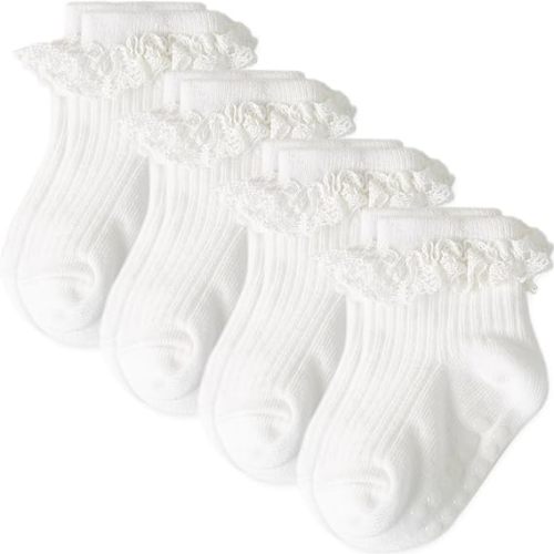 AQOKKA Baby Girl Toddlers Socks with Non-slip Grip Cute Frilly Ruffle Ankle Soft Cotton Newborn Baby Socks for Infant Kids