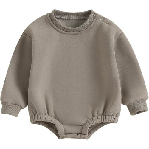 Baby Boy Girl Fleece Sweatshirt Romper Solid Color Long Sleeve Sweater Jumpsuit Newborn Warm Fall Winter Clothes