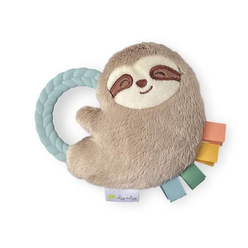 Itzy Ritzy - Ritzy Rattle Pal with Teether - Baby Teething Toy Features A Minky Plush Character, Gentle Rattle Sound & Soft Teether Toy for Newborn (Sloth)
