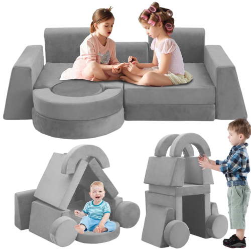 FKS LIFE 13pcs Modular Kids Play Couch, Children Sectional Sofa, Bedroom and Playroom Furniture for Toddlers, Foam and Floor Cushion for Boys and Girls Gift
