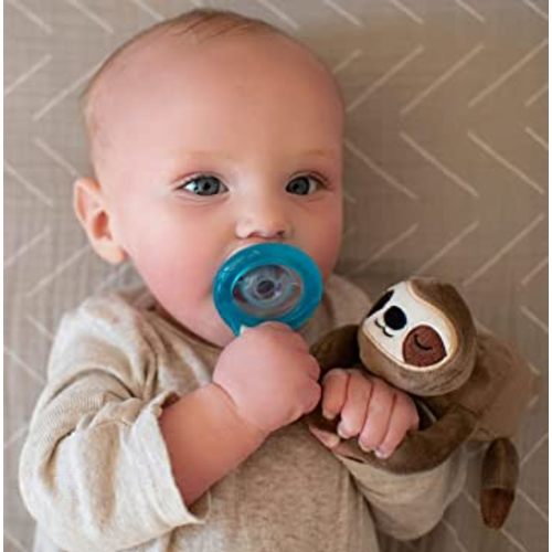 Nuby Soft Plush Pacifinder with Detachable Silicone Pacifier: 0-6 Months, Sloth, Natural Cherry Shape, Brown, one Size