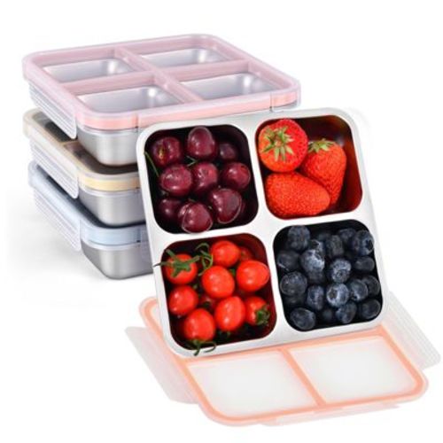 4 Pack 4-Compartment Stainless Steel Snack Storage Box for Kitchen Storage