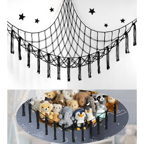 Stuffed Animal Storage Hammock or Net Corner - Large Toy Hammock Net for Stuffed Animals Room Decor - Cute Stuff Animal Organizer Plush Holder - Kids Baby Nursery Essentials Wall Bedroom Home Decor