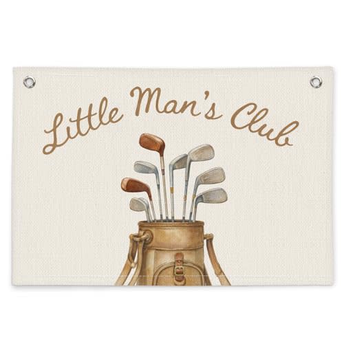 Golf Nursery Decor Canvas Wall Hanging Banner for Boy, Little Man's Club Nursery Sign Vintage Golf Sports Wall Banner Flag for Kids Nursery Toddler Boy Room Bedroom Playroom Decor, 20x30 Inch