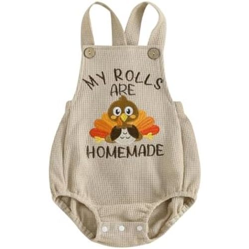 Baby Boy Girl Thanksgiving Outfit My Rolls are Homemade Onesie Turkey Bubble Romper Strap Waffle Overalls Bodysuit