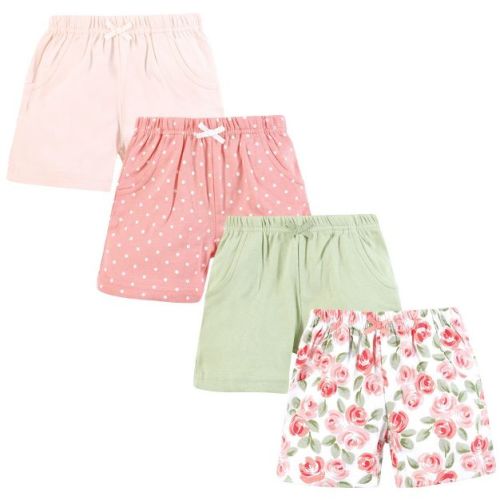Hudson Baby Infant Girls Shorts Bottoms 4-Pack, Coral Floral, 9-12 Months