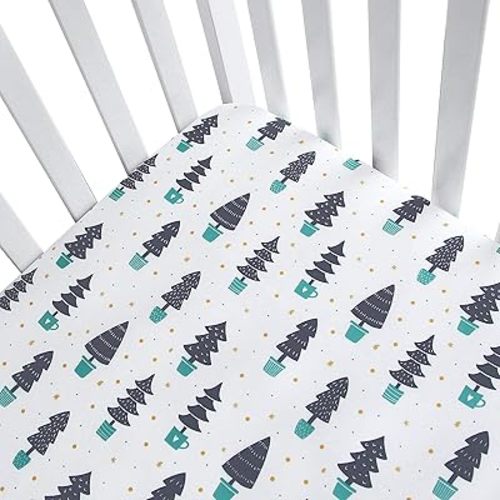 Woodland Crib Sheets for Baby Boy, Baby Crib Sheets with Christmas Forest Patterns Crib Fitted Sheet Fits Standard Crib, Soft and Breathable Microfiber Crib Mattress Cover