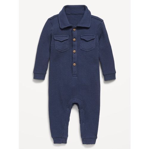Waffle-Knit Collared One-Piece for Baby