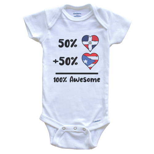 50% Dominican Plus 50% Puerto Rican 100% Awesome Dominican Republic Puerto Rico Heart Flags Baby Bodysuit