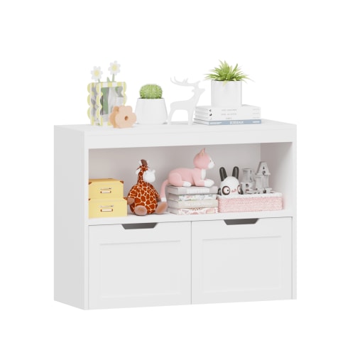 Ikebana Toy Storage Organizer and Kids Book Shelf with 2 Movable Drawers for Playroom, Classroom, Nursery, School, Kindergarten