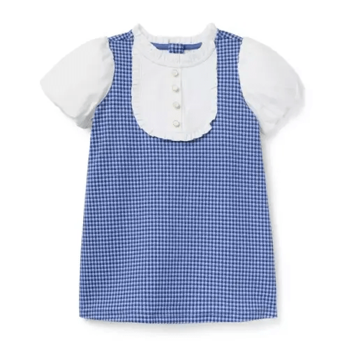Girl Winter Blue Houndstooth Houndstooth Puff Sleeve Dress by Janie and Jack