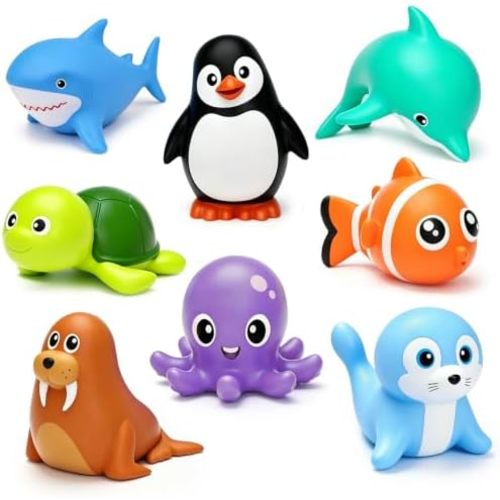 8PCS Ocean Animals Mold Free Bath Toys for Kids, No Hole Baby Bathtub Toys