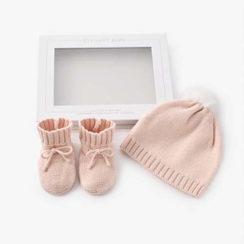 Pale Pink Knit Hat & Booties Gift Set – Elegant Baby