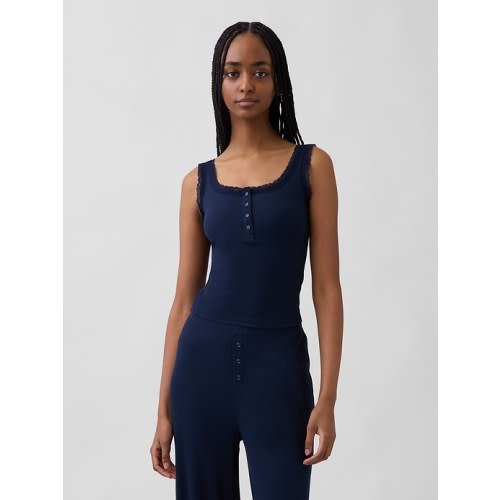 Mini Rib Lace Henley PJ Tank Top