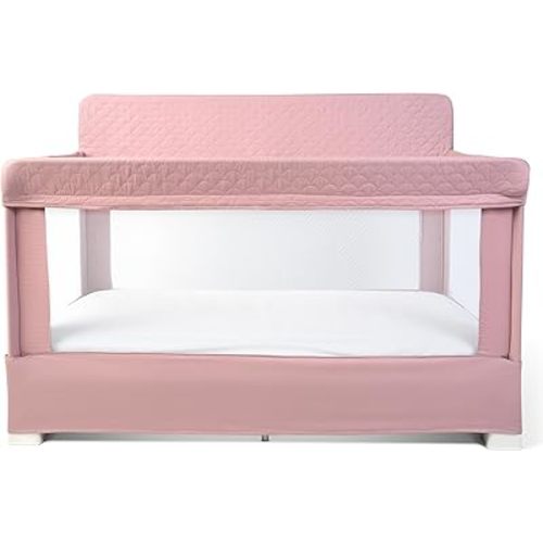 Baby Delight Lunaire Full Size Crib | Breathable Mesh Baby Crib | Tool-Free Assembly Baby Bed | 100% GOTS Certified Organic Cotton Fabric | Organic Rose
